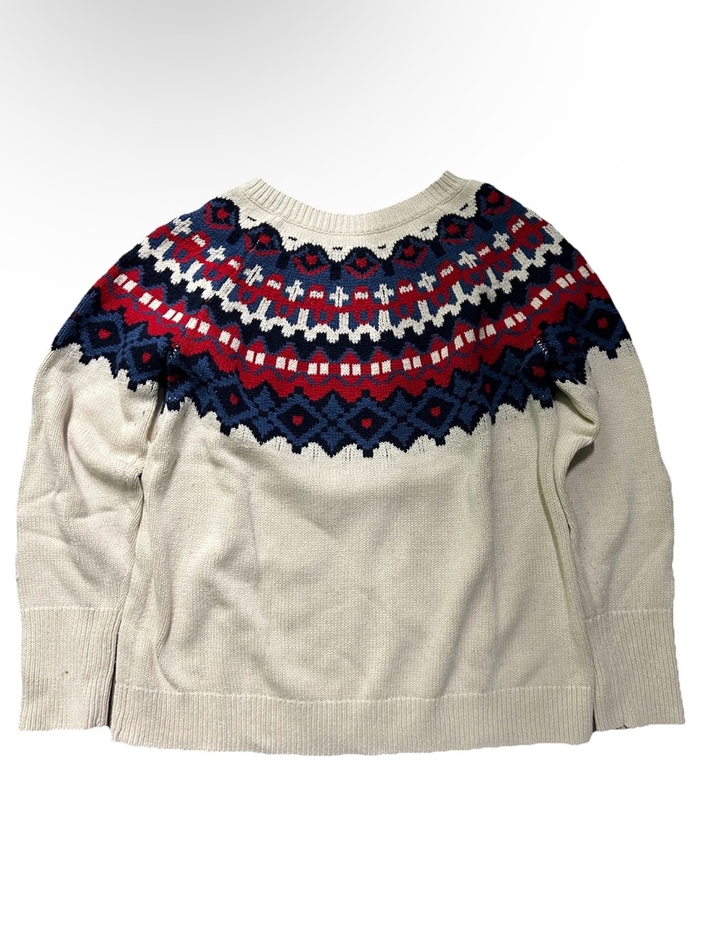 Women's Chaps White Sweater Red Blue Fair Isle Detail Size Medium